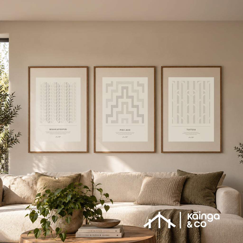 Tūāpapa Prints - Kapua Grey | Digital 3 Piece Art Set