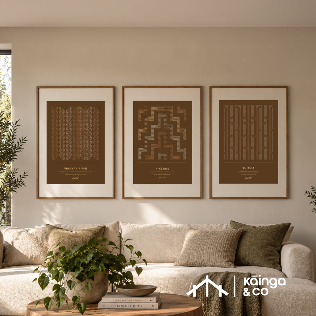 Tūāpapa Prints - Papatūānuku Brown | Digital 3 Piece Art Set
